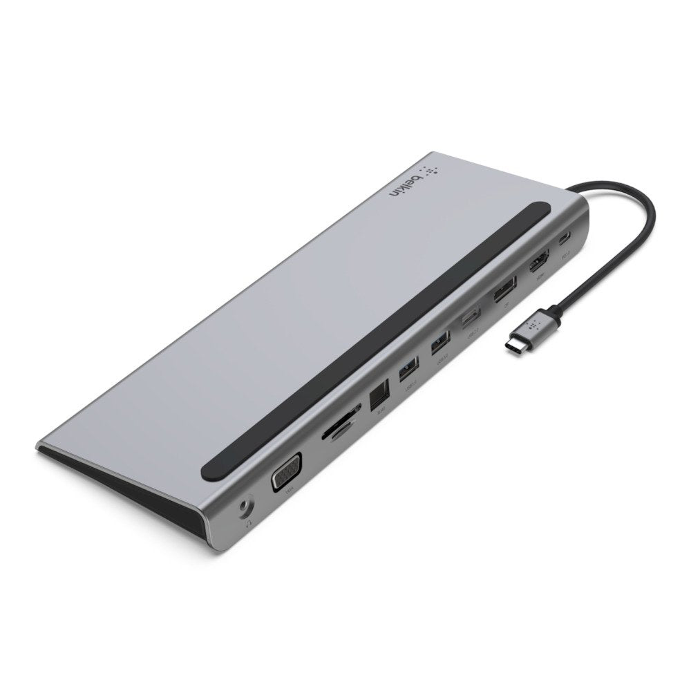 Base Dock Belkin Inc004btsgy Multipuerto Usb-C A Hdmi, Displaypor, Vga, Usb-A, Usb-C, Ethernet, Jack 3,5 Mm Color Gris