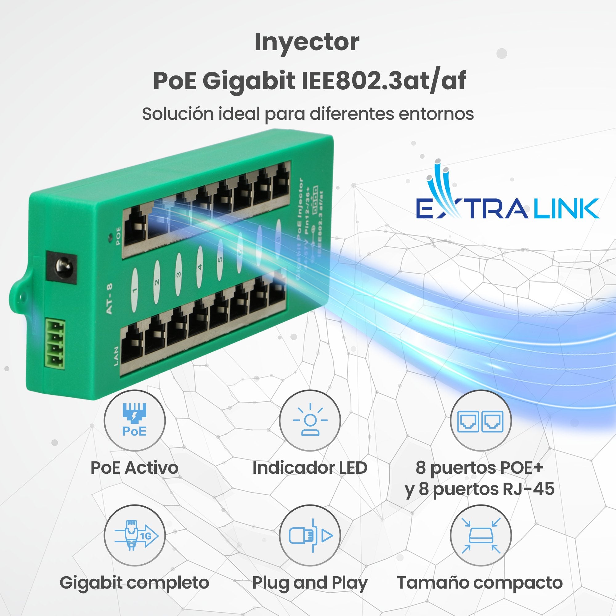 EAN 5903148912561 - Extralink ACTIVE POE INJECTOR 8 PORT GIGABIT 802.3AT/AF MODE A - 1 Gbps - 8-Port Gigabit Ethernet 48 V imagen 20