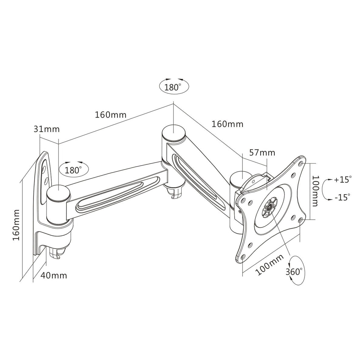 Soporte De Pared Inline Para Tft De Hasta 68 Cm 27" Máx. Brazo De Dos Piezas De 15 Kg