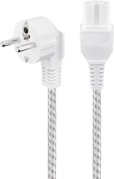 Cable Alimentacion Cee-7/7 90º Schuko A C15 2,00 M Textil Negro-Plata Especial Altas Temperaturas Goobay 3