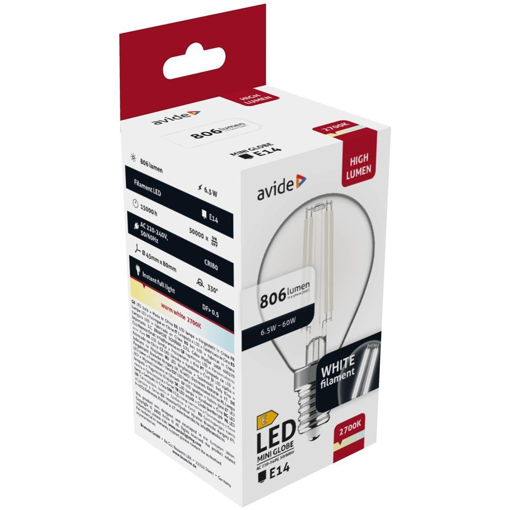 Avide Led Birne Blanco Filament Mini Globe 6.5w E14 Ww 2700k