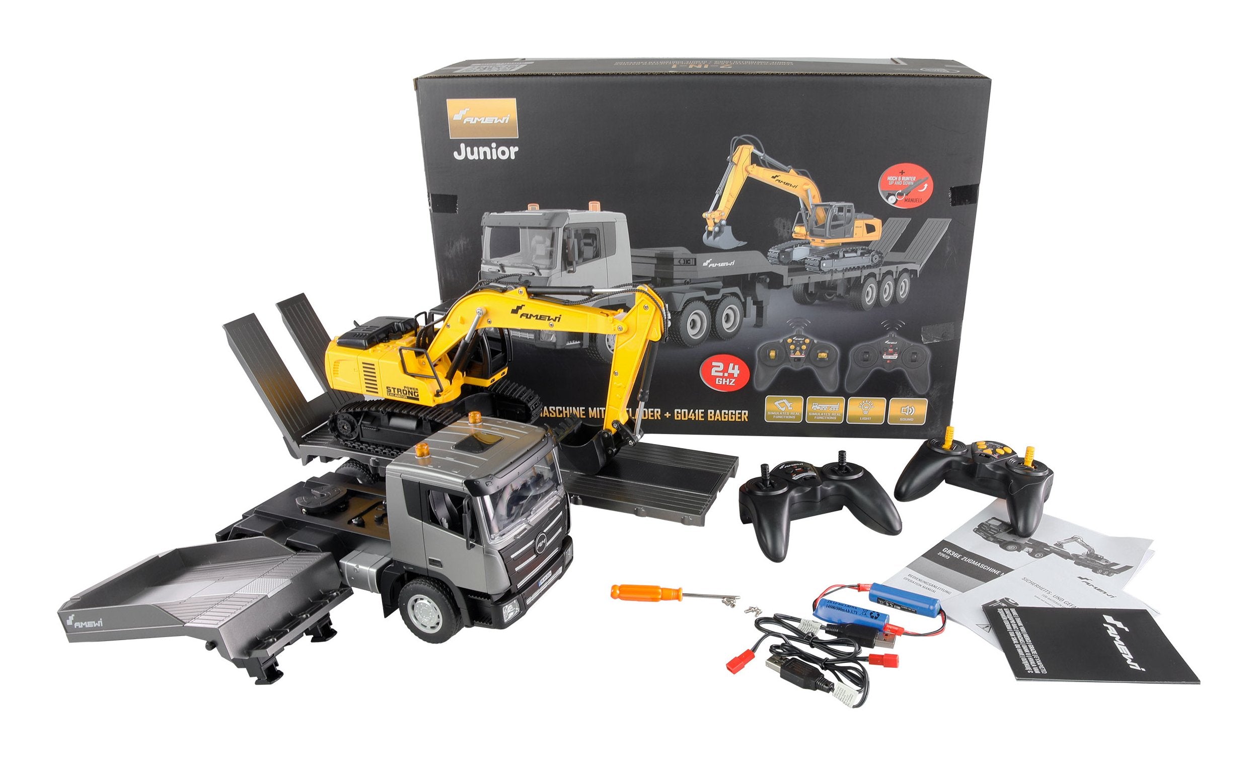 Amewi 2-In-1 Tieflader Bagger-Set G836e G041e 1:24 Rtr
