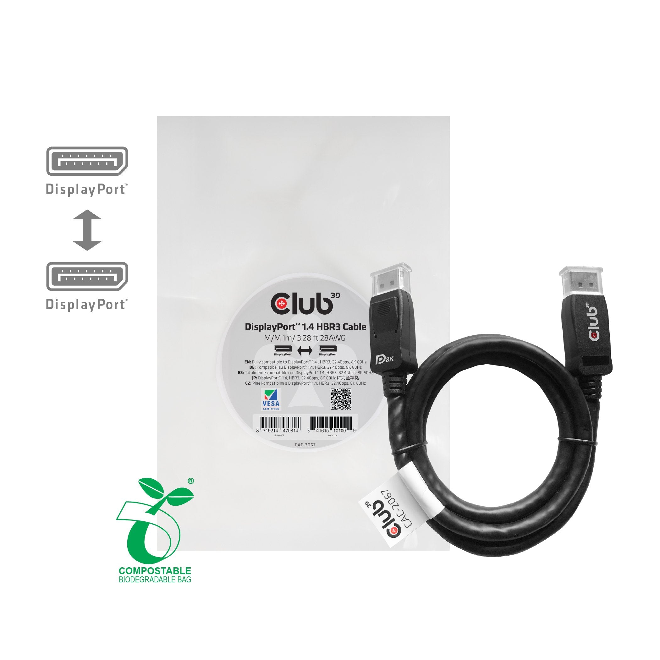 Cable Displayport 1.4 Hbr3. 1m.