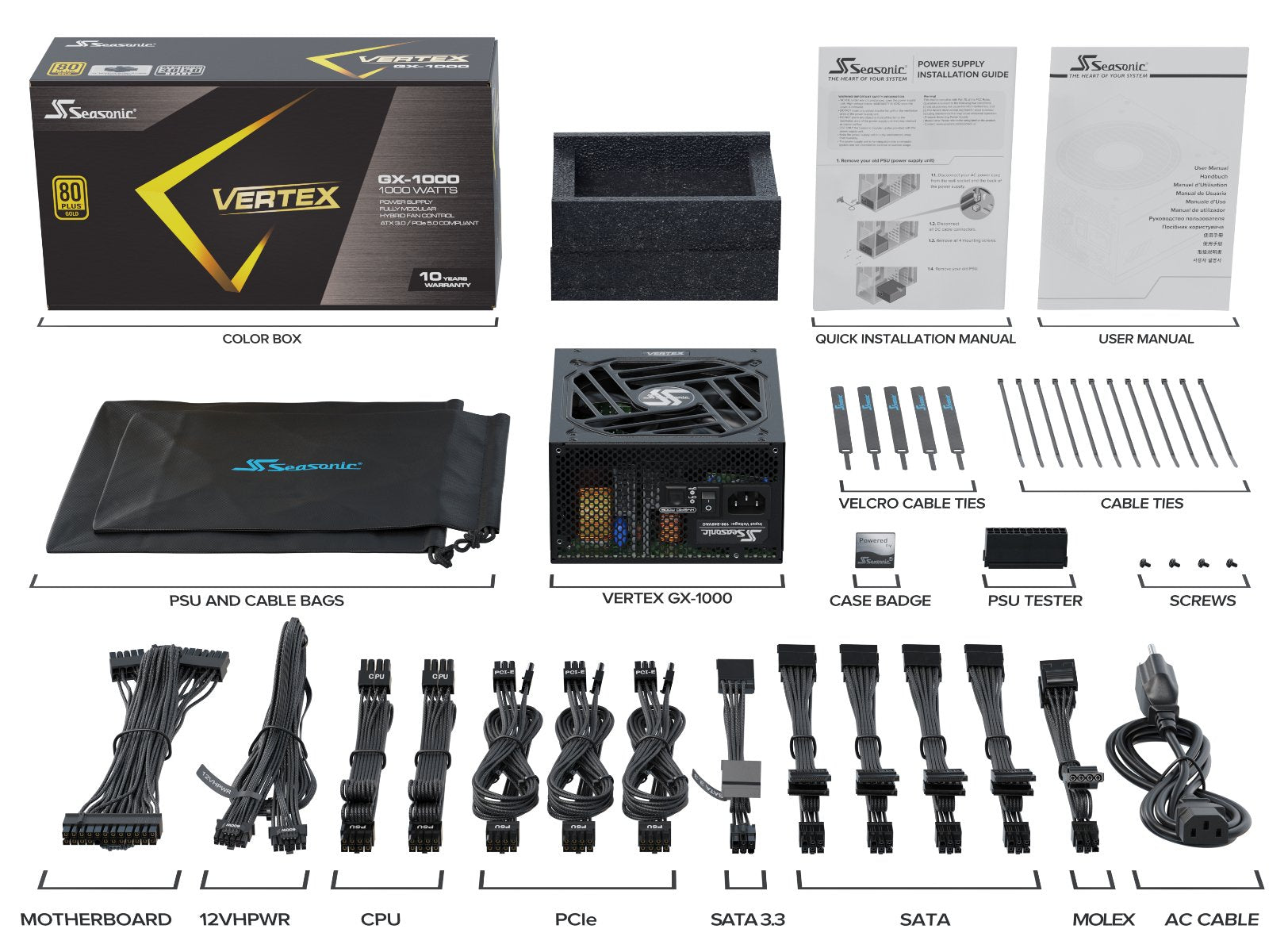 EAN 4711173877714 - Seasonic VERTEX GX-1000 unidad de fuente de alimentación 1000 W 20+4 pin ATX ATX Negro imagen 6