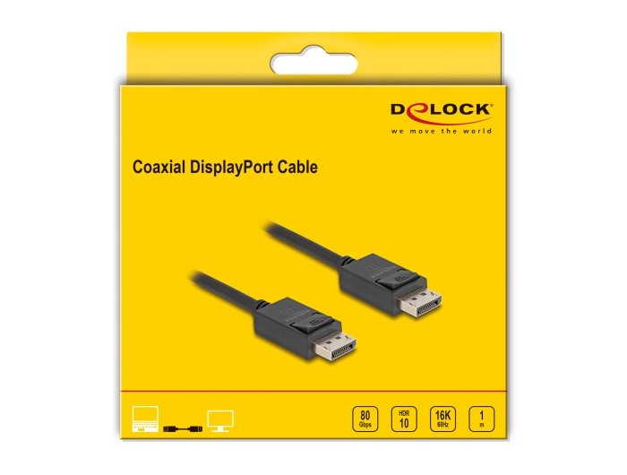 Delock 80491 Cable Displayport Coaxial 16k 60 Hz 80 Gbps 1 M