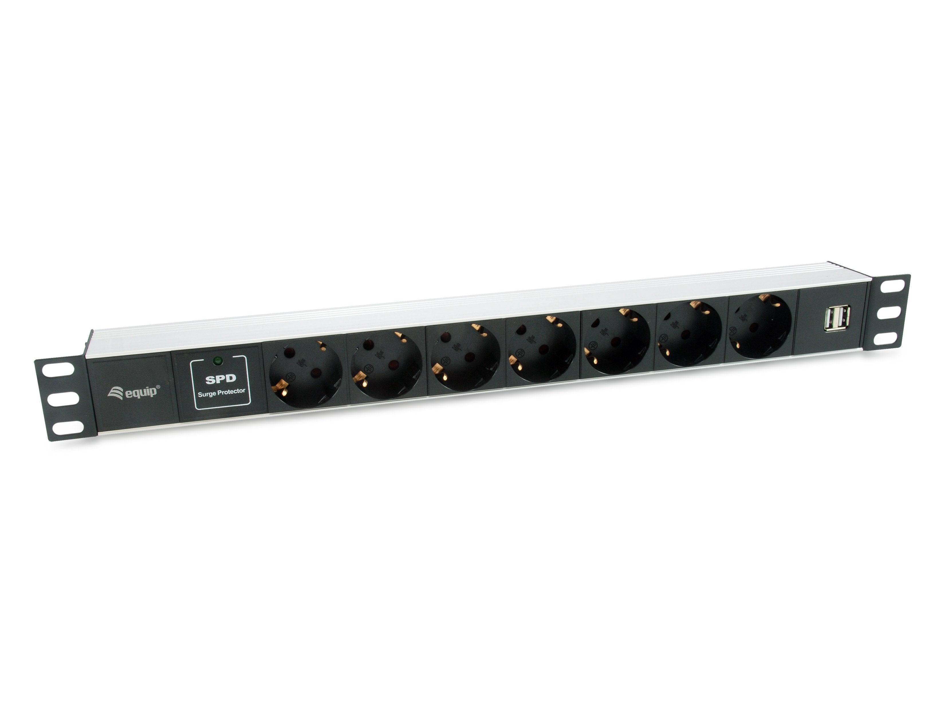 Regleta Alimentacion Aluminio Rack 19 1u 7 Tomas Tipo Shucko Euro + 2 Tomas Usb Con Protector Spd Cable 1.8m