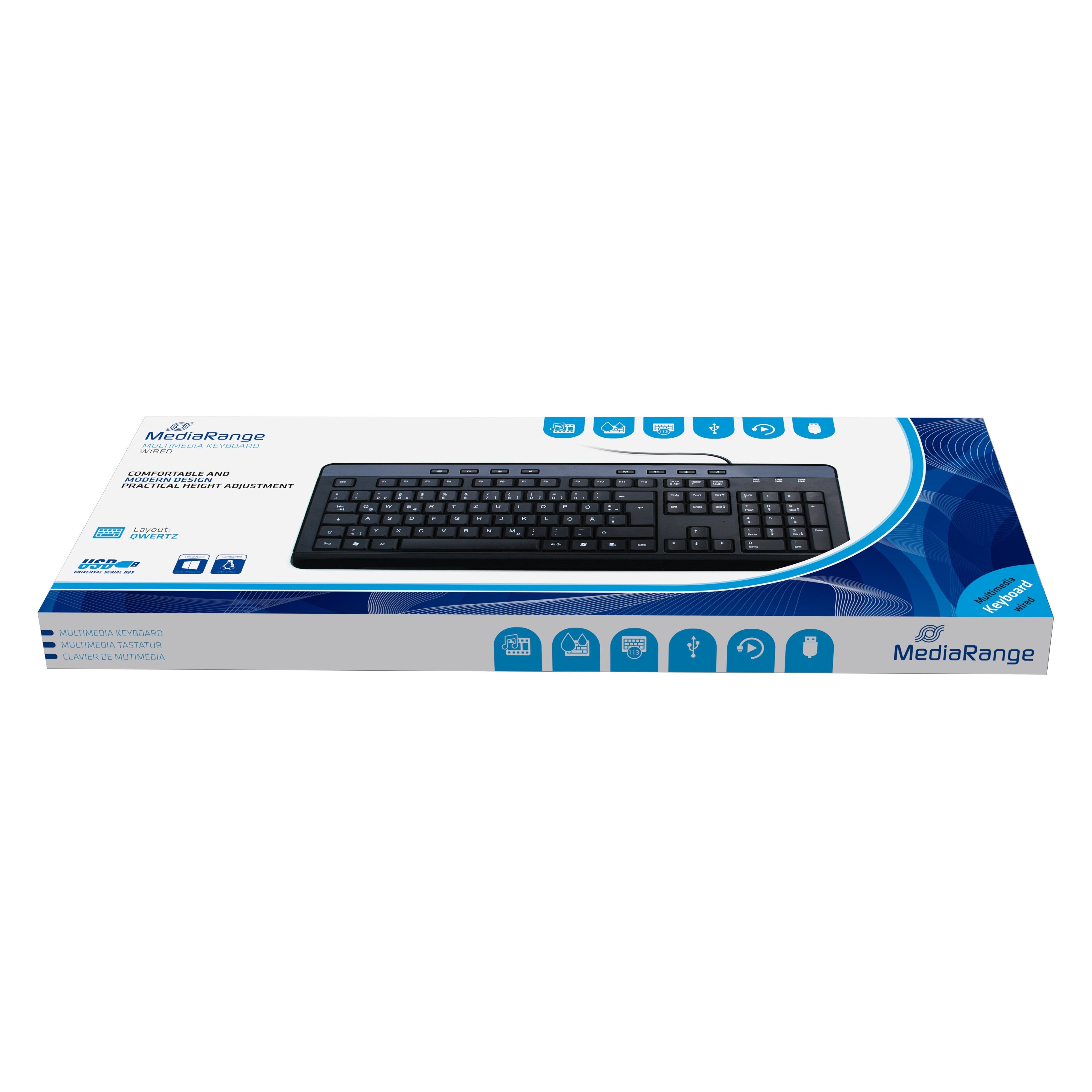 Mediarange Tastatur Multimedia Keyboard Black 8 Sondertasten