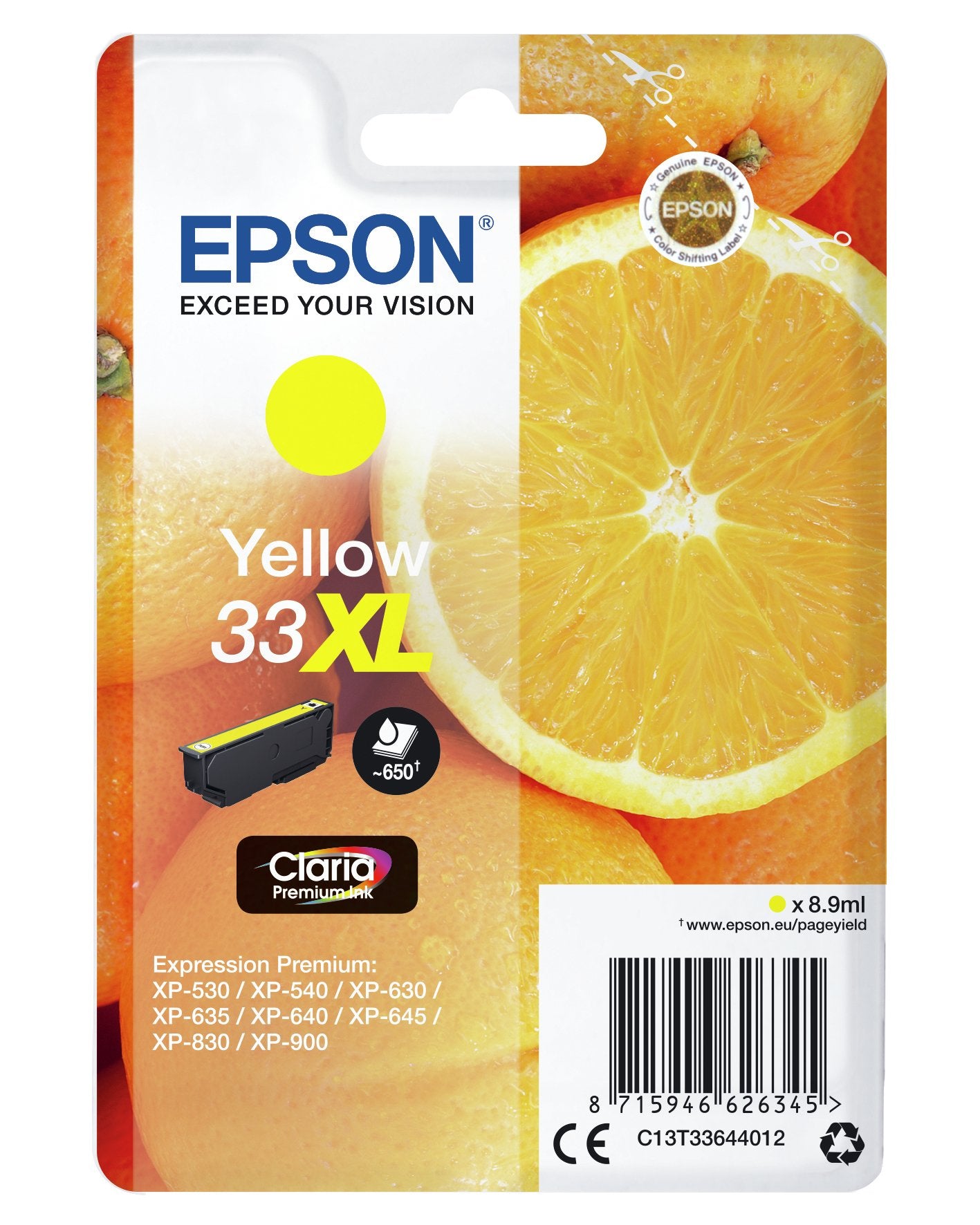 EAN 8715946626352 - Epson Oranges C13T33644022 cartucho de tinta 1 pieza(s) Original Alto rendimiento (XL) Amarillo imagen 2