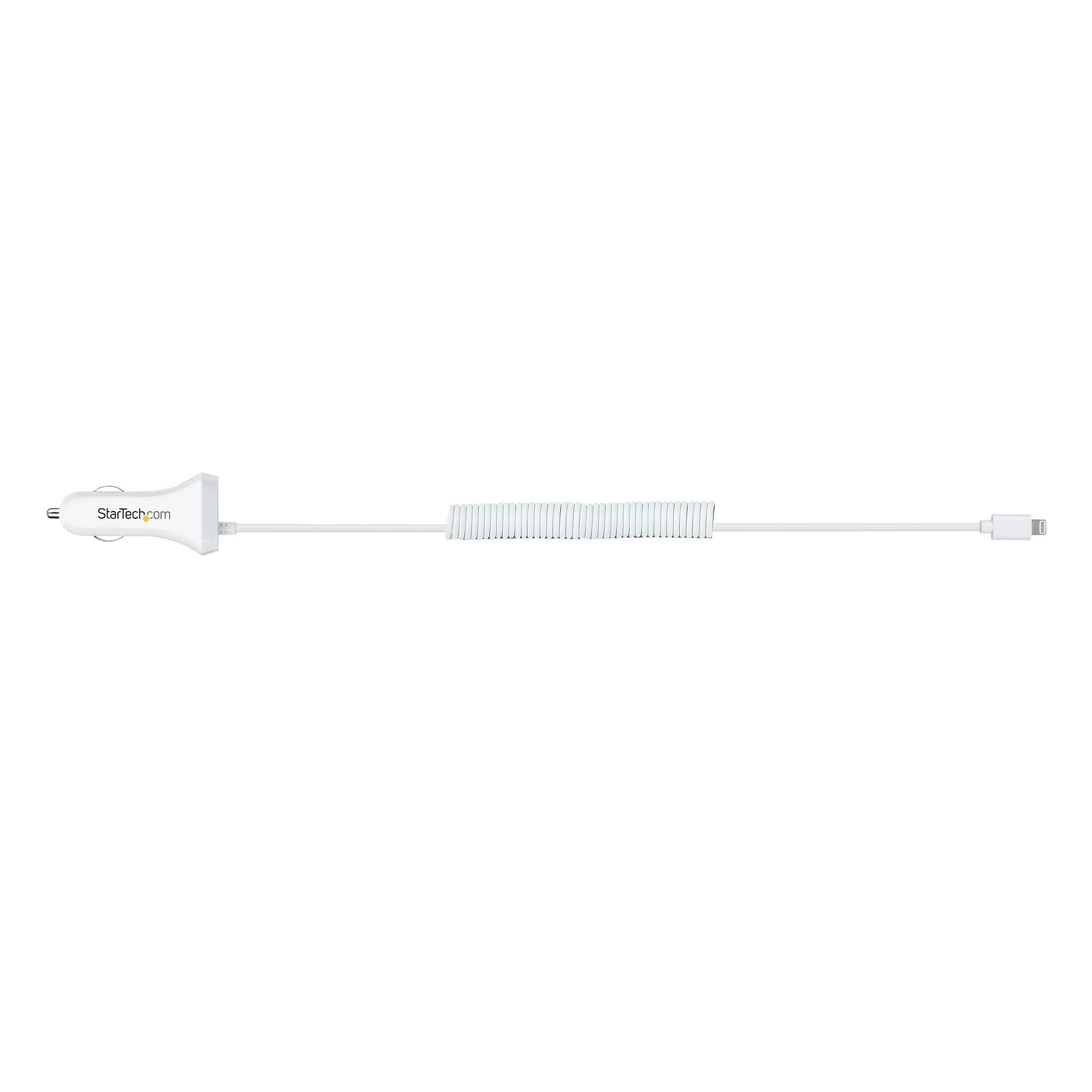 Startech Cargador De Coche Con Cable Rizado Lightning, 1m 12w Blanco