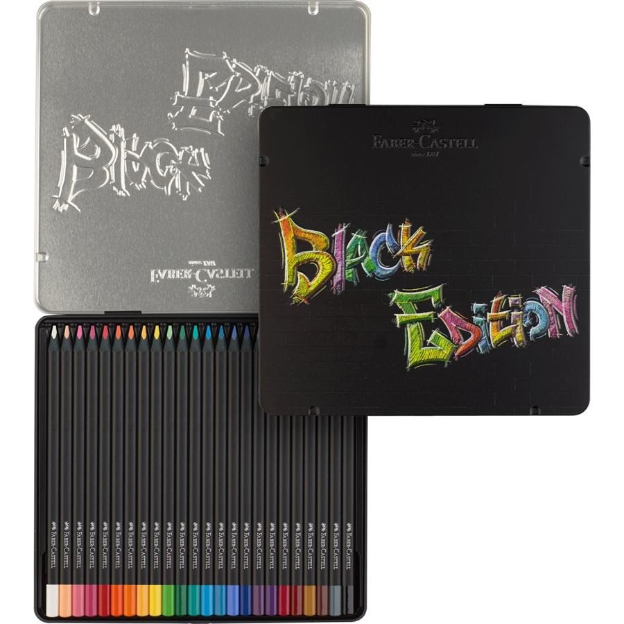 Faber-Castell Black Edition Caja Metalica De 24 Lapices De Colores - Mina Supersuave - Madera Negra - Ideales Para