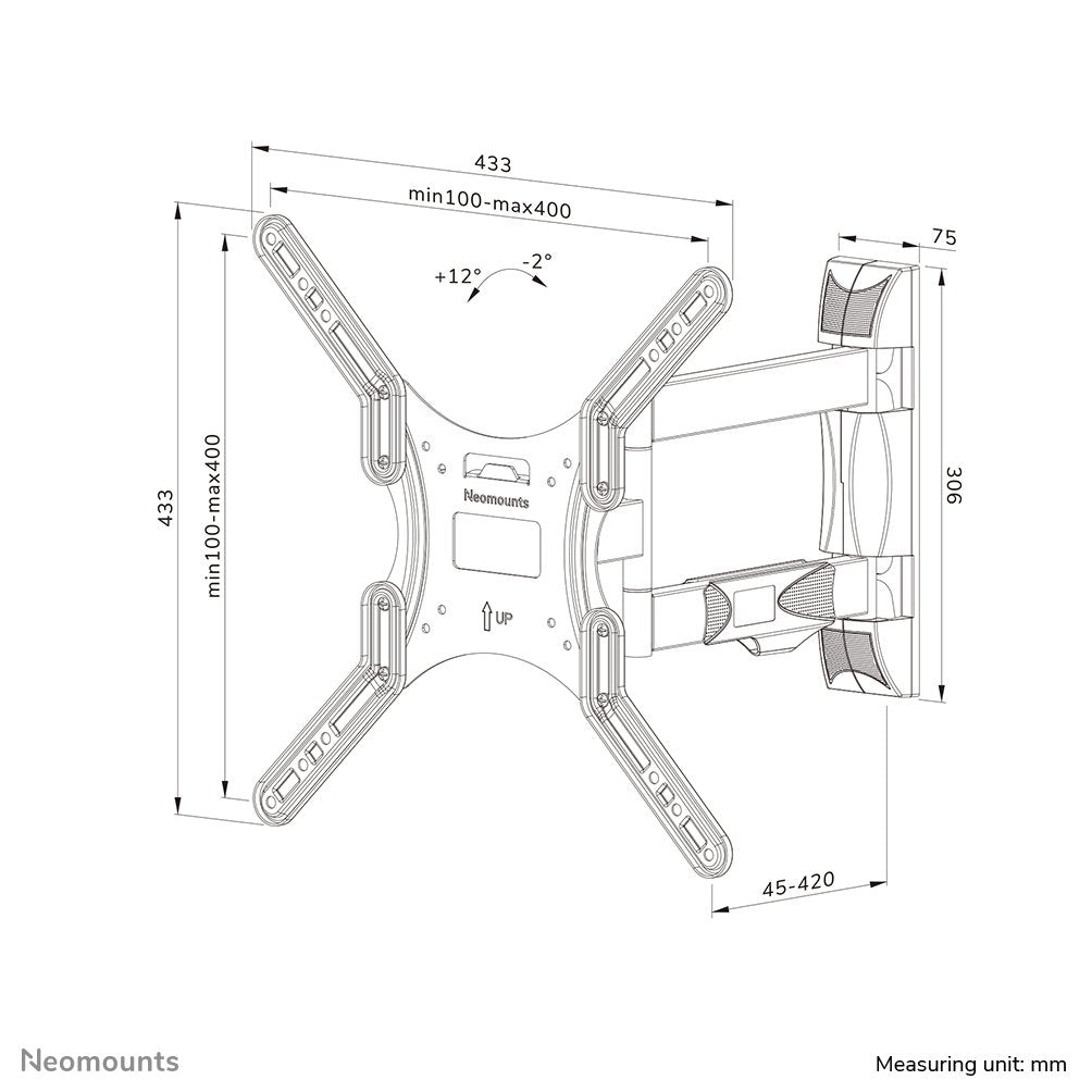 Neomounts By Newstar Screen Wall Mount (Full Motion, 3 Pivots, Vesa 400x400) (Wl40-550bl14)