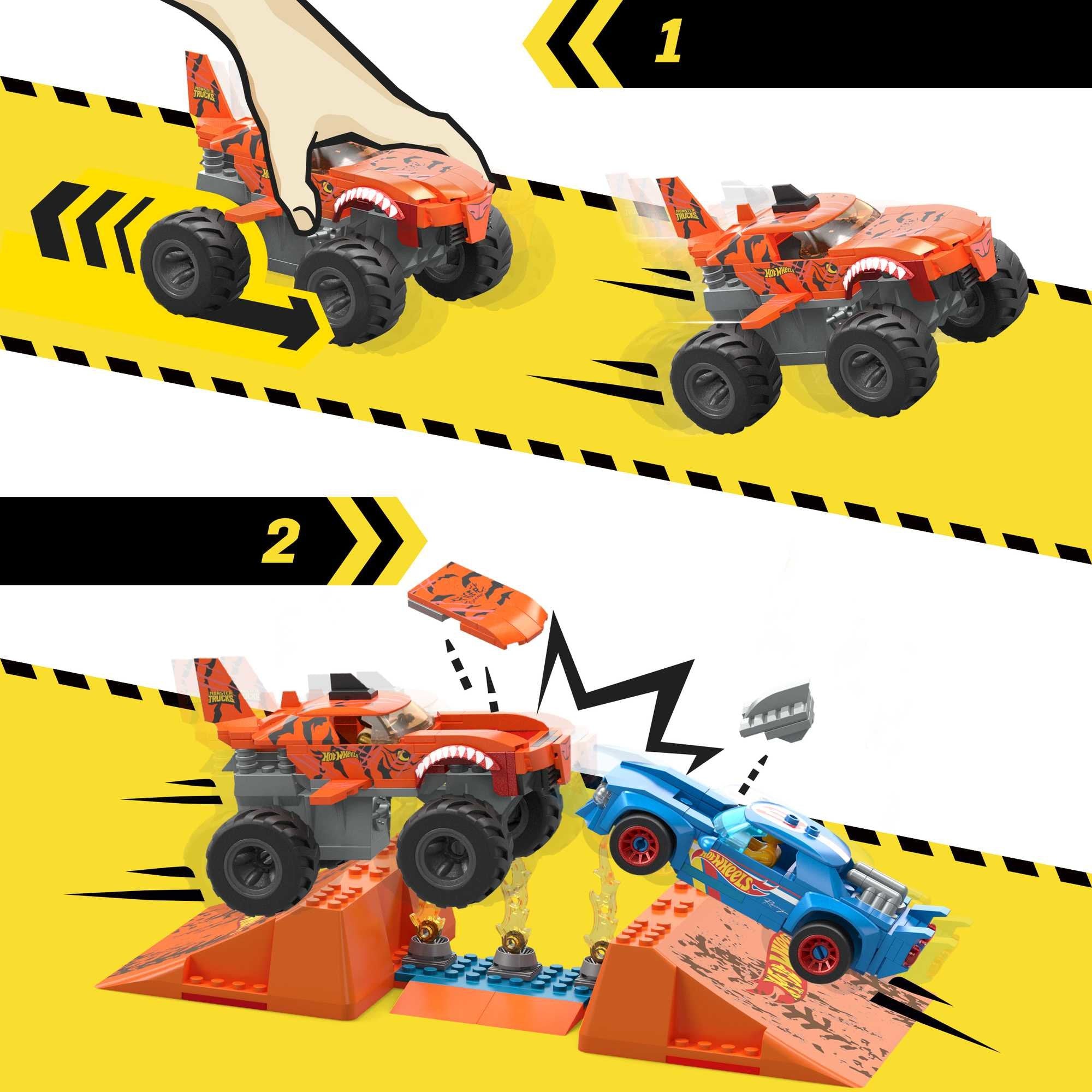 Hot Wheels Monster Trucks Tiger Shark Crash Competición Hkf88