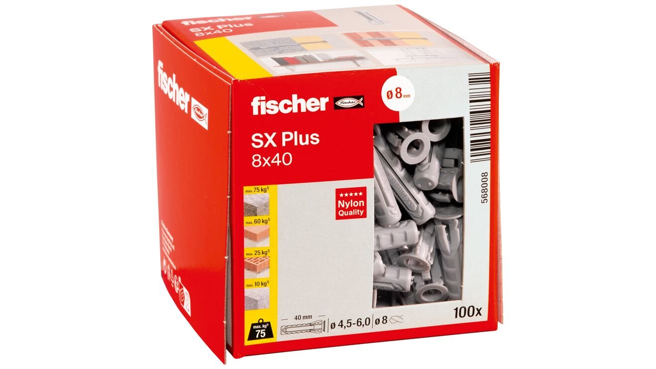 EAN 4048962480832 - Fischer 568008 tornillo de anclaje y taco 100 pieza(s) Anclaje de expansión 40 mm imagen 2