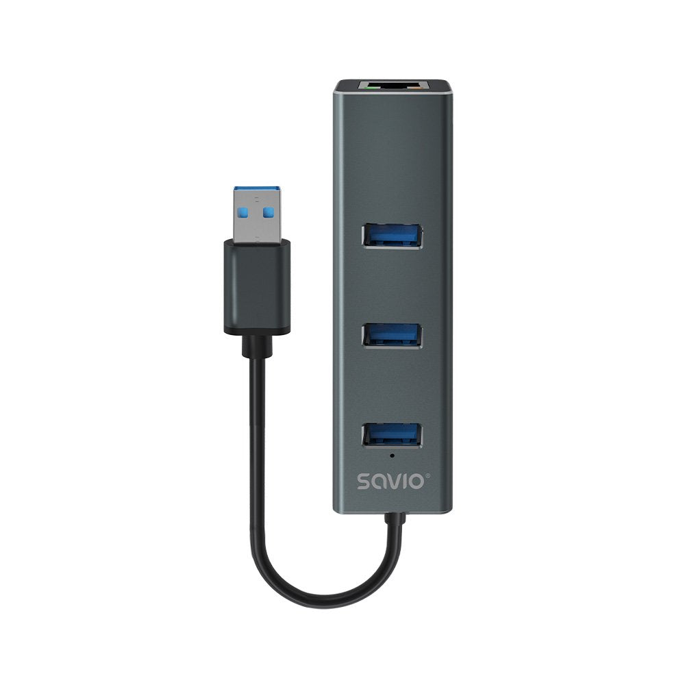 EAN 5901986047773 - Savio AK-57 USB-A - 3 x USB-A HUB with RJ-45 Gigabit Ethernet adapter 5000 Mbit/s grey USB 3.2 Gen 1 (3.1 imagen 1