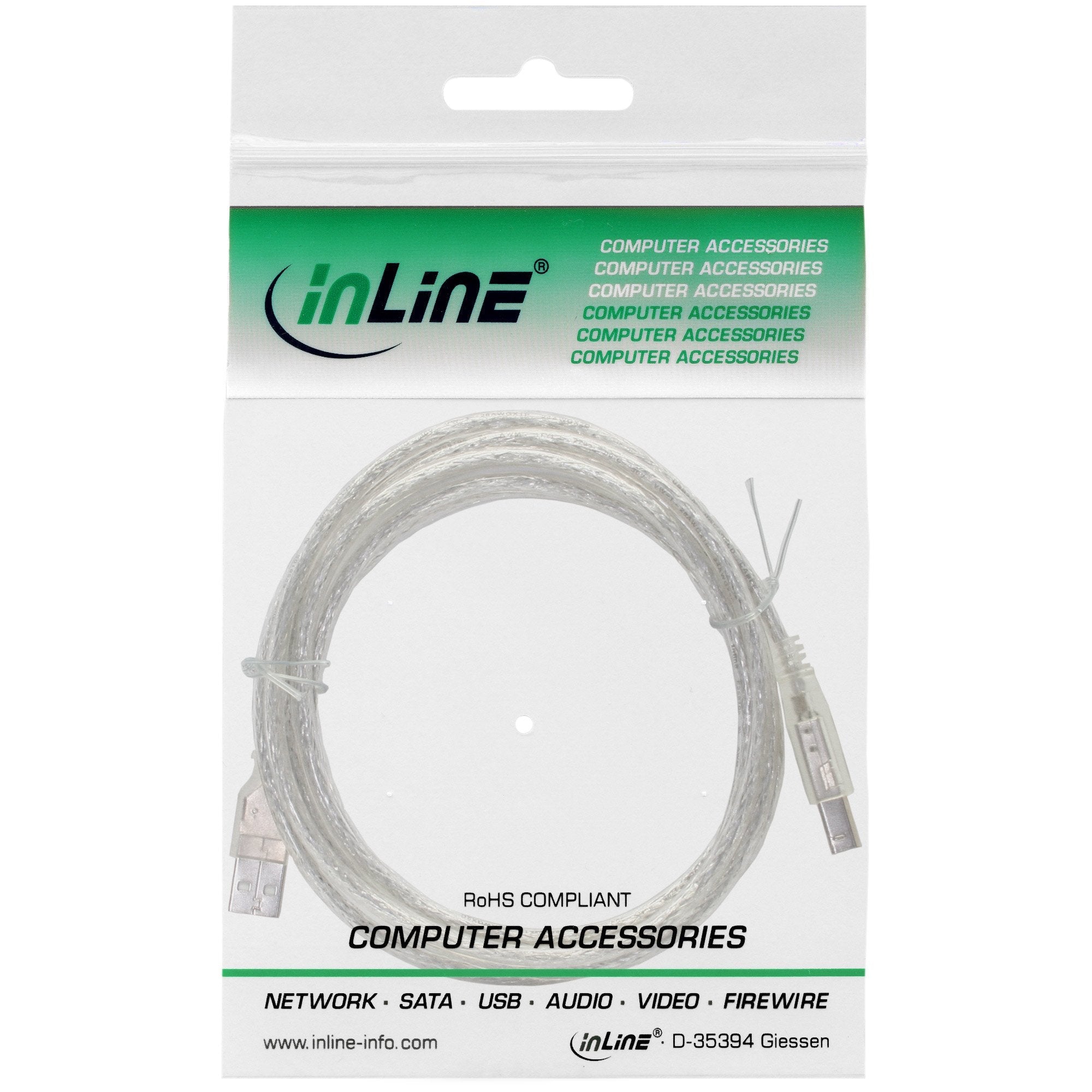 Inline Usb 2.0 Cable Tipo A Macho A B Macho Transparente 0,3m