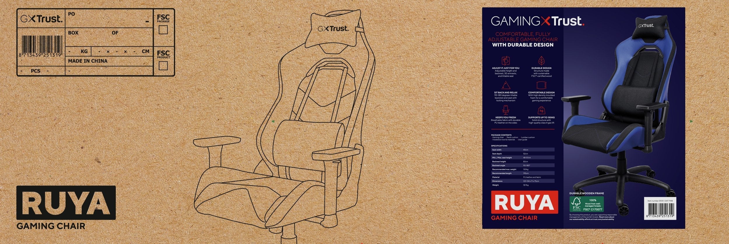 Silla Gaming Trust Gaming Gxt 714 Ruya Azul