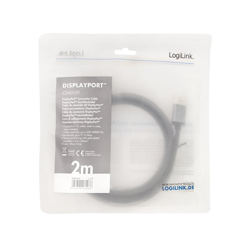 Logilink Cda0101 Cable Displayport 2 M Negro, Gris
