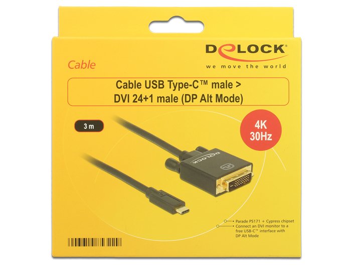 Usb C > Dvi 24+1 Stecker Dp-Alt Mode 4k 30 Hz 3 M Schwarz Delock