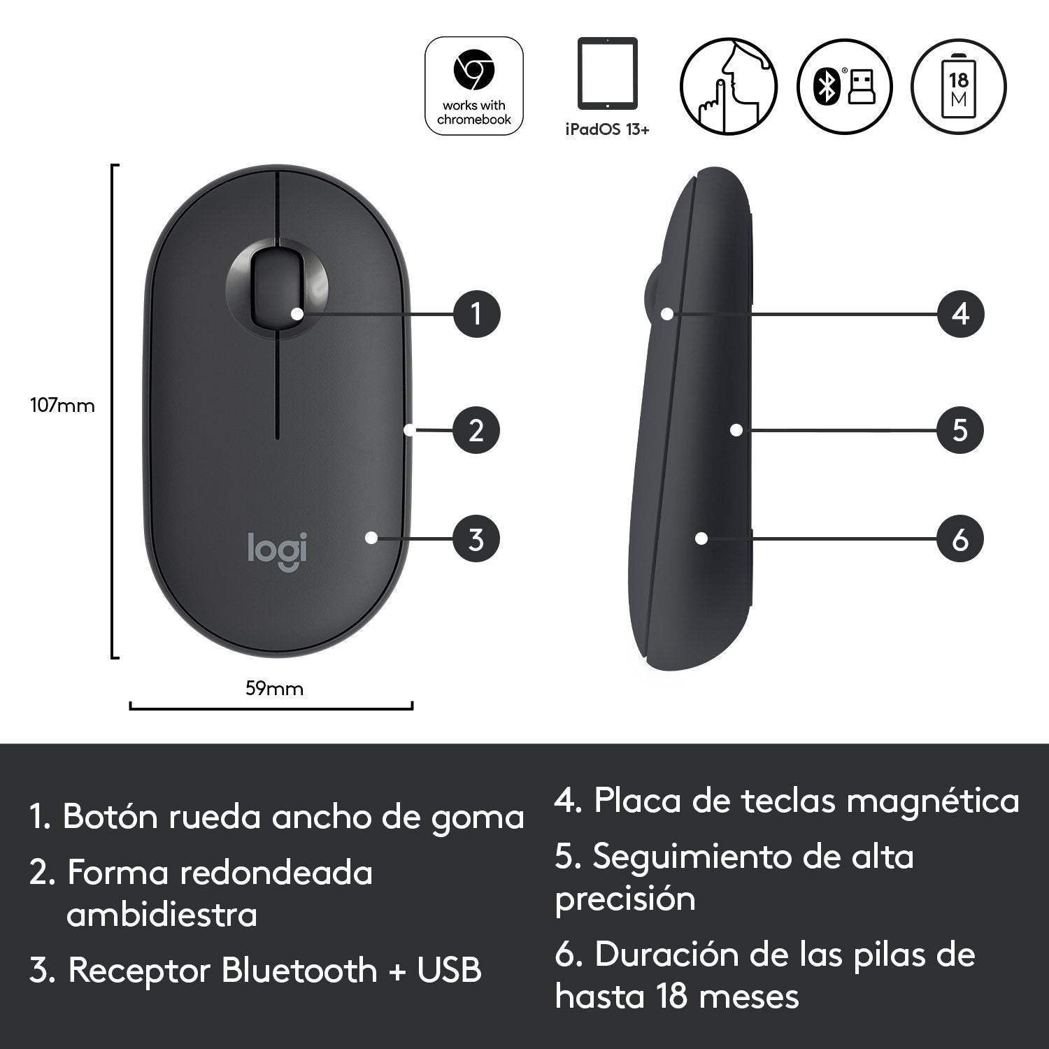 Ratón Inalámbrico Logitech Pebble M350 Grafito 910-005718