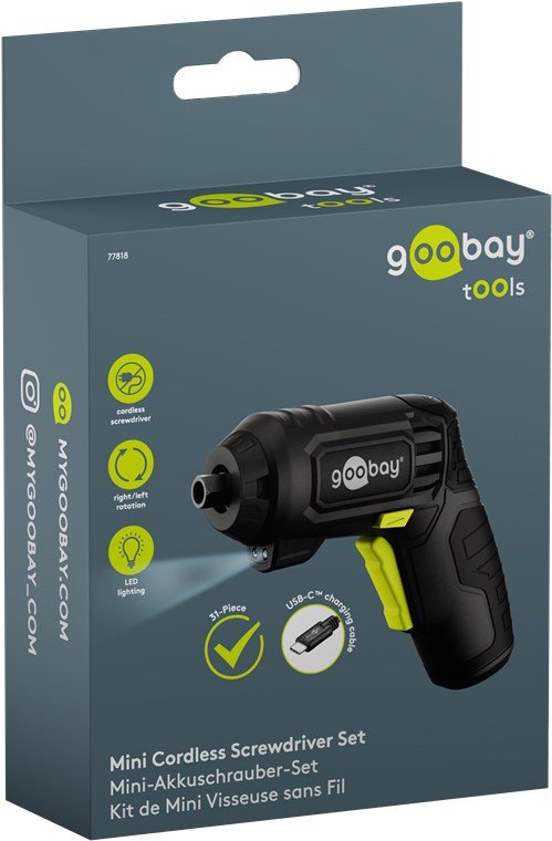 EAN 4040849778186 - Goobay Mini Cordless Screwdriver Set, 31 Pcs. - pistol-gr 200 RPM Negro, Amarillo imagen 3