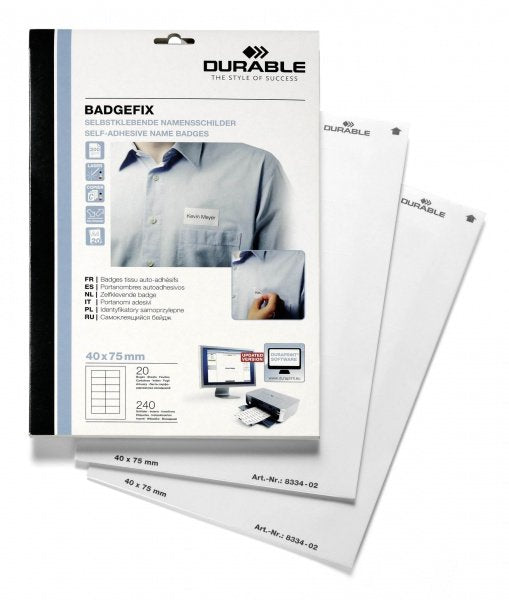 Durable Namensschilder Selbmkl. Badgefix 40x75mm 240schilde