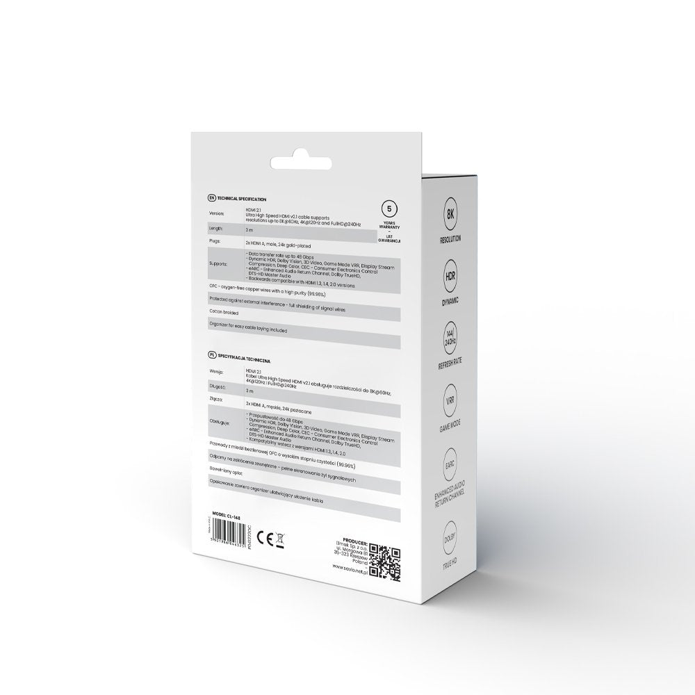 Cable Hdmi 2.1 (M) Angular 8k Savio Cl-148 3m