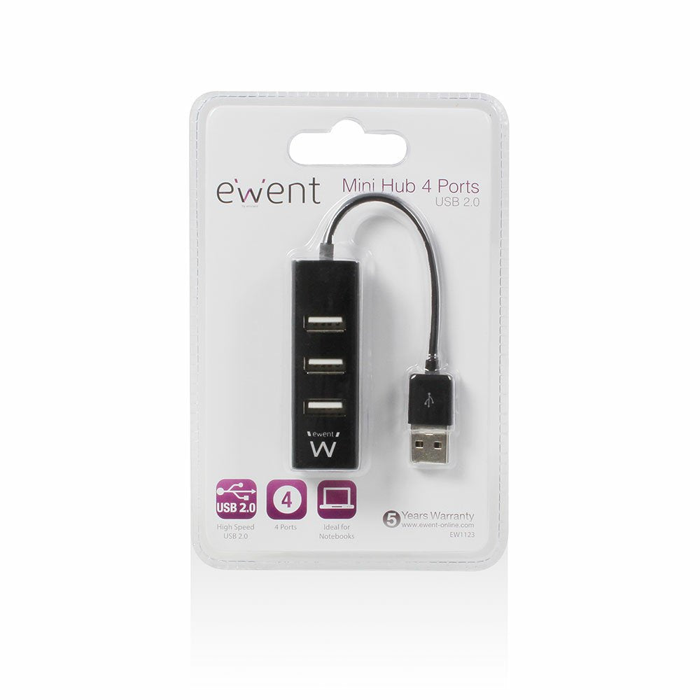 EAN 8032958186804 - Ewent EW1123 hub de interfaz USB 2.0 480 Mbit/s Negro imagen 3
