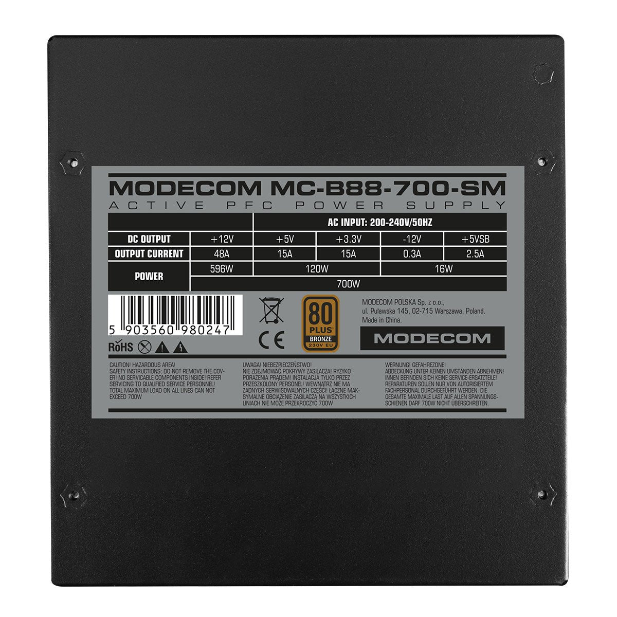EAN 5903560980247 - Modecom MC-B88-700-SM unidad de fuente de alimentación 700 W 20+4 pin ATX ATX Negro imagen 5