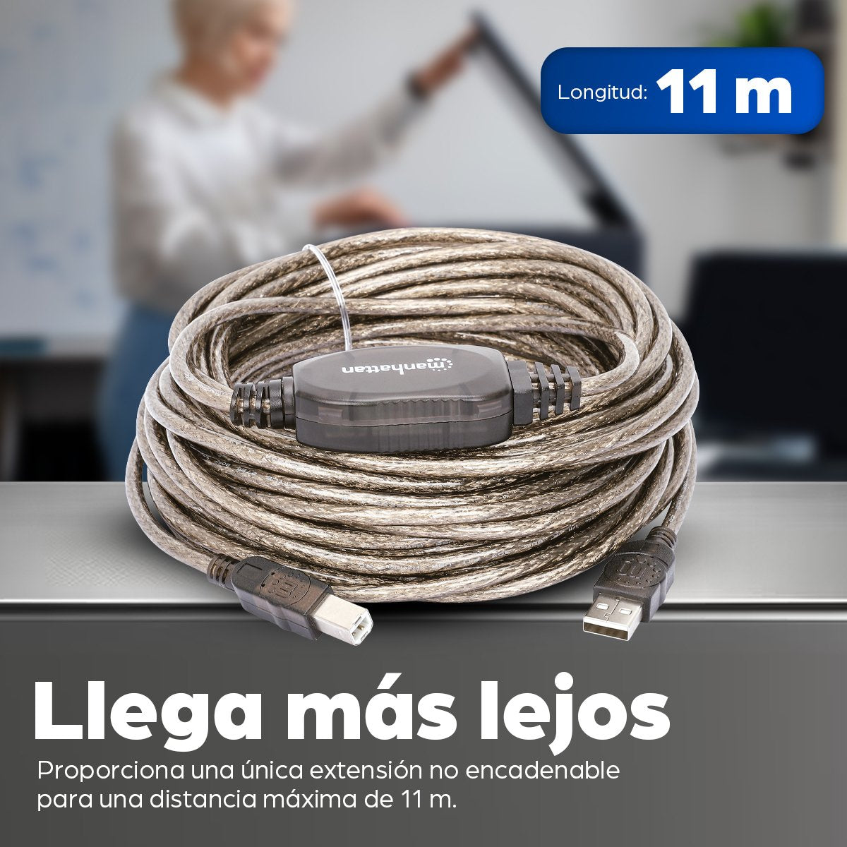 EAN 0766623510424 - Manhattan 510424 cable USB USB 2.0 11 m USB A USB B 0,48 Gbit/s Plata imagen 6