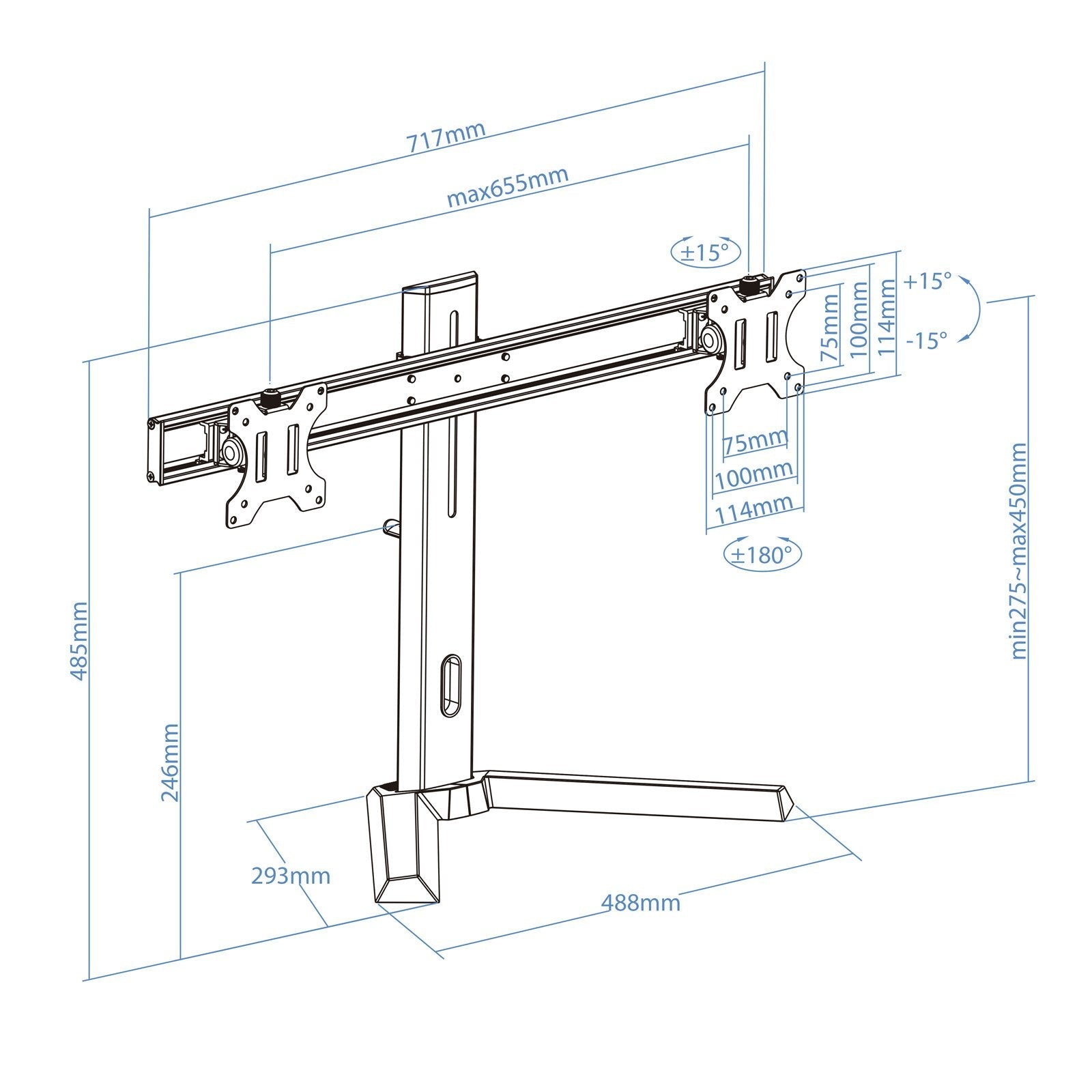 Tooq Soporte De Mesa Gaming Para 2 Monitores De 17"-27" - Soporte Para Auriculares - Gestion De Cables - Peso Max 7kg X