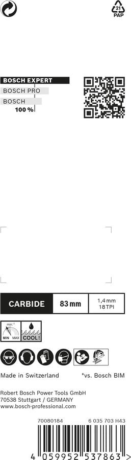 EAN 4059952537863 - Bosch Expert T118 EHM Hoja de sierra de vaivén Carburo 3 pieza(s) imagen 3