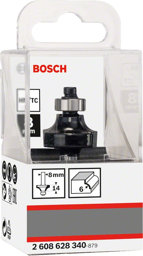 Bosch Professional Fresa Para Redondear Standard For Wood, Radio 6 Mm, Eje Ø 8 Mm, Doble Filo, Rodamiento Axial De Bolas 2608628340