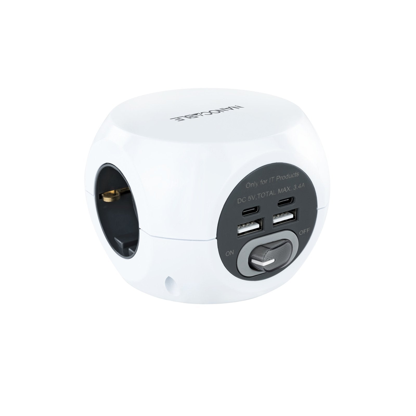 Nanocable Base De 3 Enchufes Tipo F + 2x Usb-A Y 2x Usb-C Con Interruptor - Cable De 1.40m