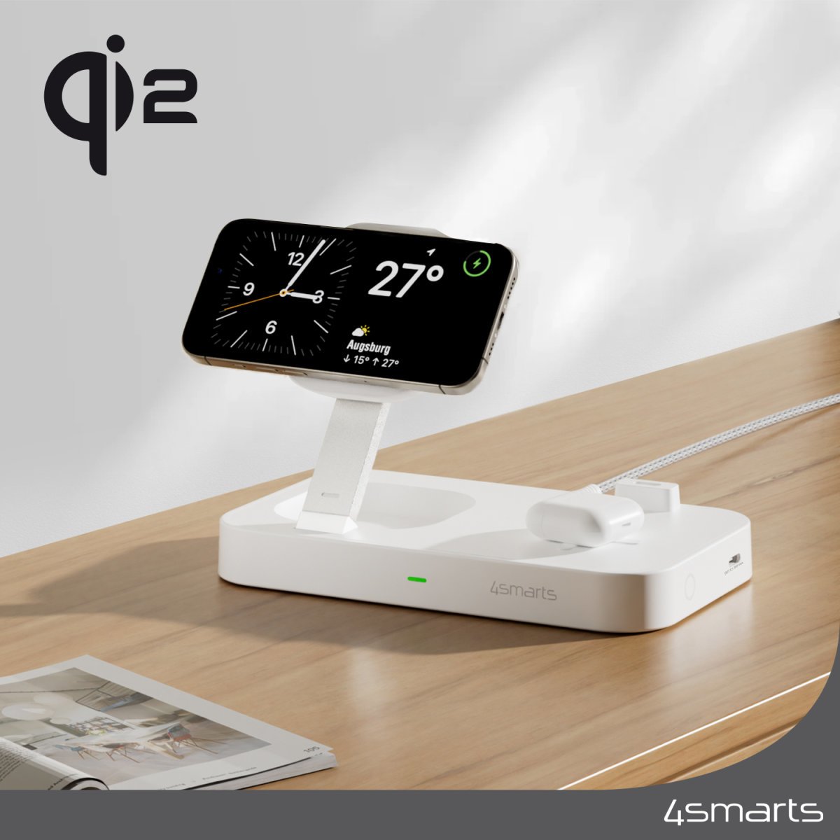 EAN 4252011907878 - 4smarts Qi2 Universal Blanco Corriente alterna Cargador inalámbrico Carga rápida Interior imagen 2