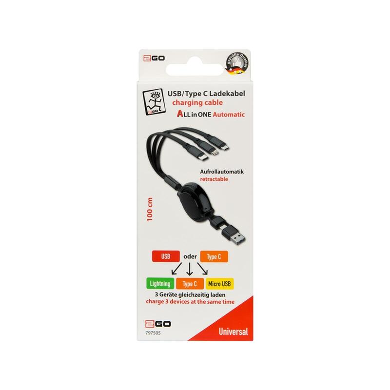 Cable 2go Usb/Usb-C 5in1 De Carga Micro-Usb/Lightn/Usb-C 100cm Sw