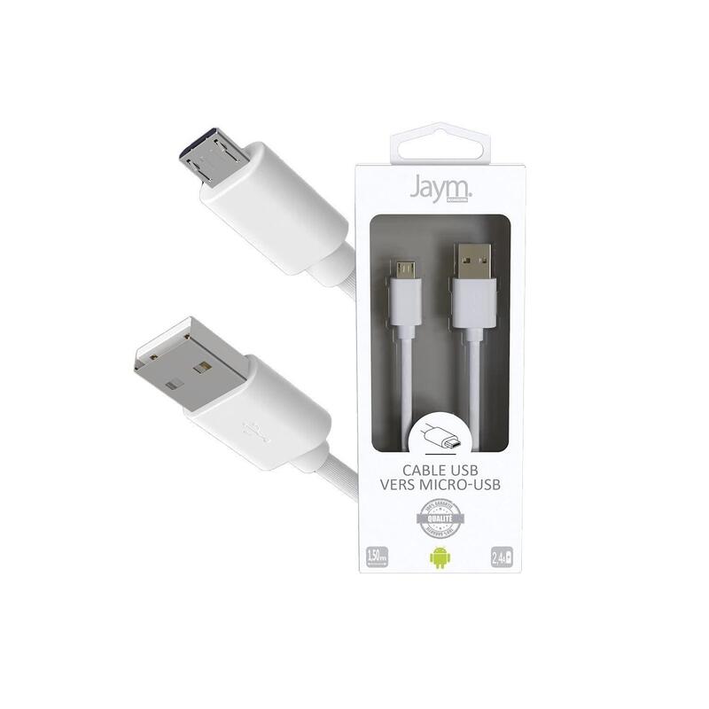 Cable Charge & Synchro Usb-A Vers Micro-Usb - Longitud 1.5m - Blanco - Jaym® Collection Pop
