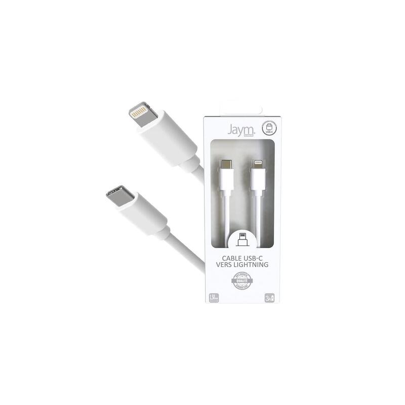 Cable Charge & Synchro Usb-C Vers Lightning Pd (27w) - Longitud 1.5m - Blanco - Jaym® Collection Pop