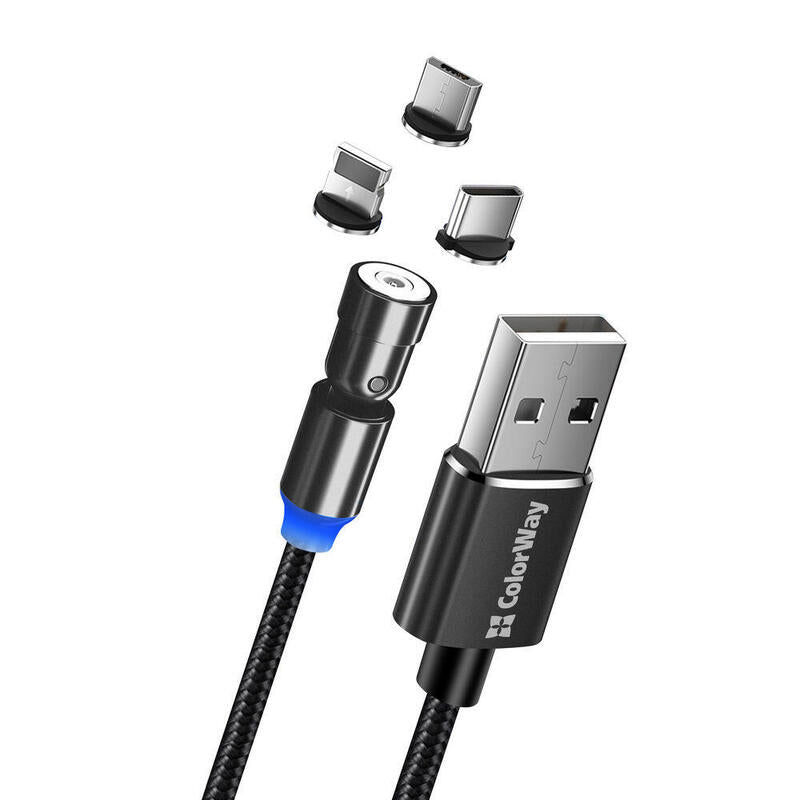 Cable Colorway 3in1 (Lightning+Microusb+Type-C) Magnetic Rotation 540° 2.4? 1m Black