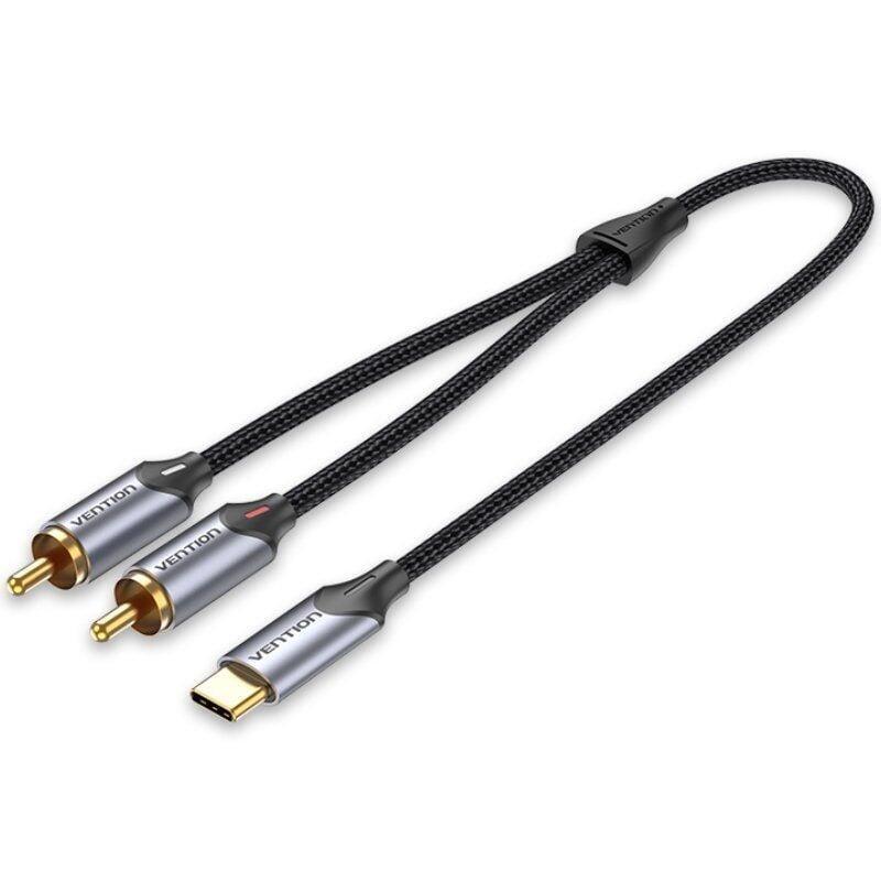 Cable Conversor Vention Bguhi 2x Rca Macho Usb Tipo-C Macho 3m Gris