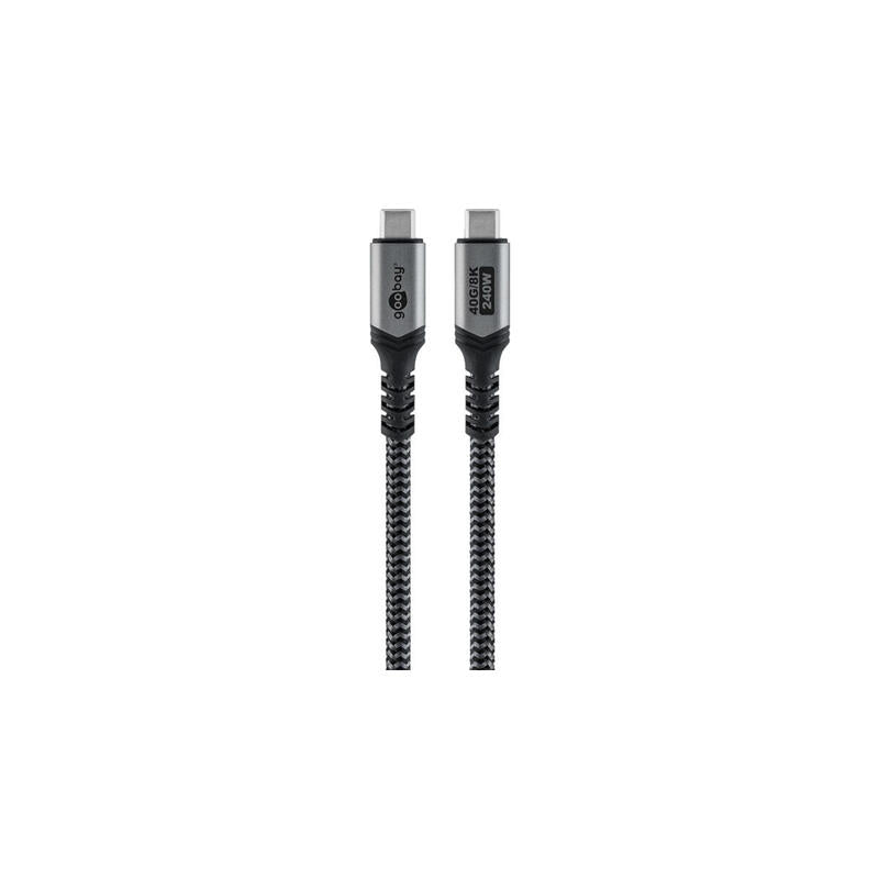 Goobay Usb-C Cable With Textile Sheath, Usb4, 240 W, 40 Gbit S, Power Delivery, 1.5 M, Black, Grey
