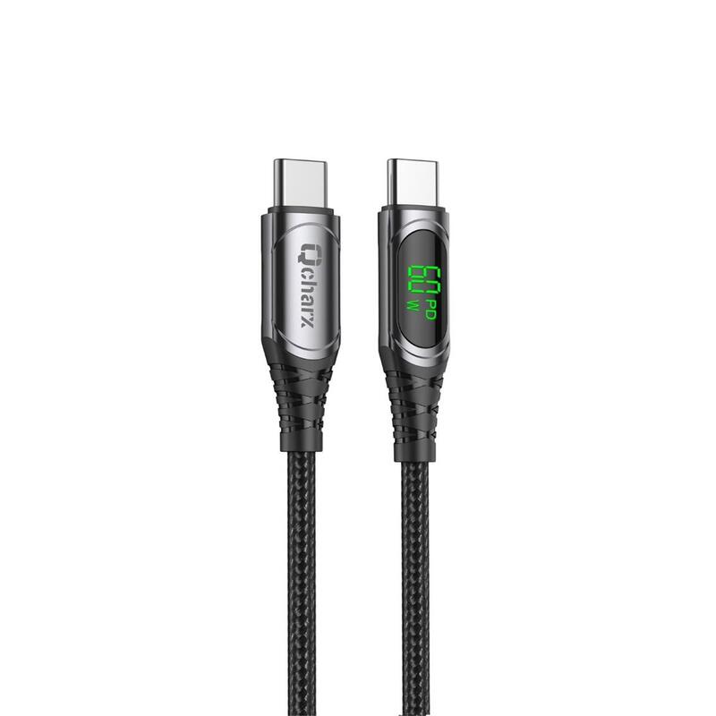 Cable Qcharx Ibiza Tipo C A Tipo C 3a 60w 1 M Aleación Aluminio Negro Cable Suave Digital Display