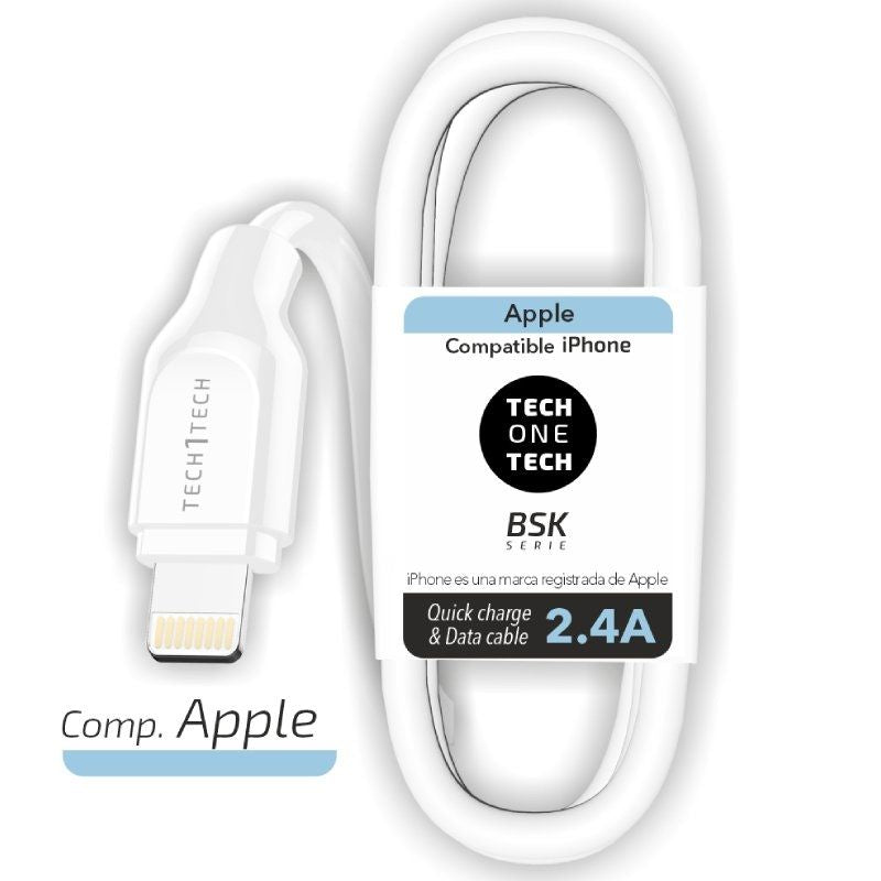 Cable Usb 2.0 Lightning Tech One Tech Tec2902 Lightning Macho Usb Macho 1m Blanco