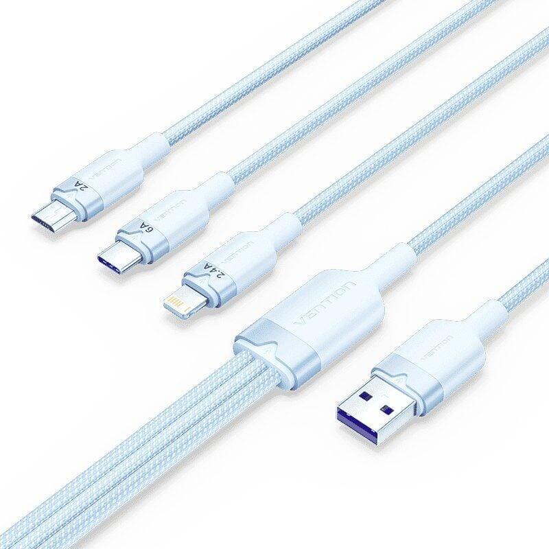 Cable Usb 2.0 Lightning Vention Ctplg Usb Macho Usb Tipo-C Macho Microusb Macho Lightning Macho 1.5m Azul