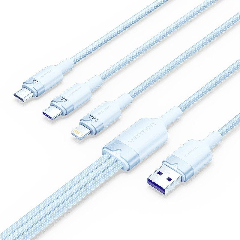 Cable Usb 2.0 Lightning Vention Ctrlg Usb Macho Usb Tipo-C Macho Microusb Macho Lightning Macho 1.5m Azul