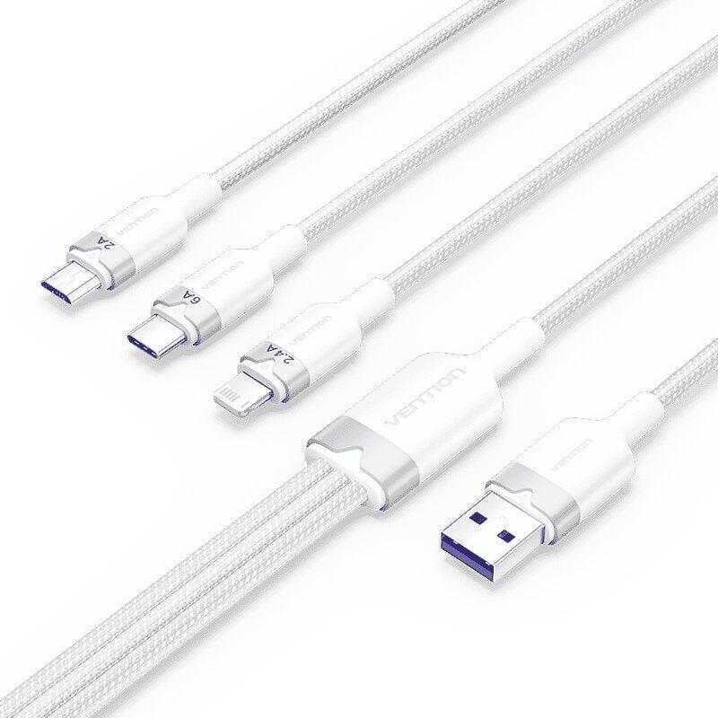 Cable Usb 2.0 Lightning Vention Ctrwg Usb Macho Usb Tipo-C Macho Microusb Macho Lightning Macho 1.5m Blanco