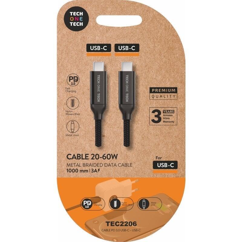 Cable Usb 2.0 Tipo-C Tech One Tech Tec2206 Usb Tipo-C Macho Usb Tipo-C Macho Hasta 60w 480mbps 1m Negro