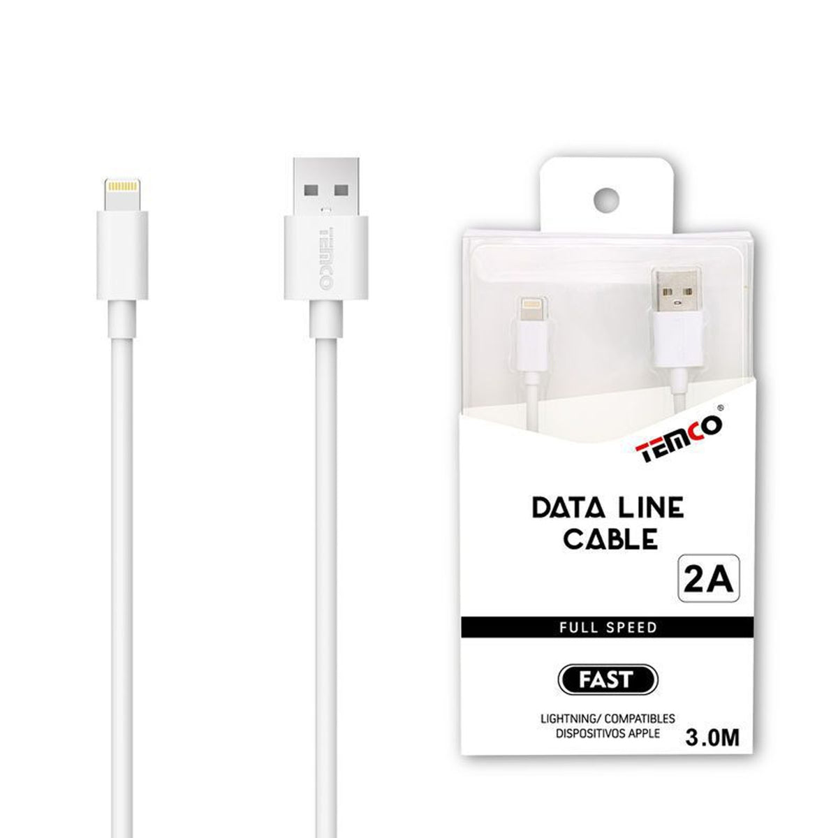 Cable Usb A Lightning 2A 3M Blanco