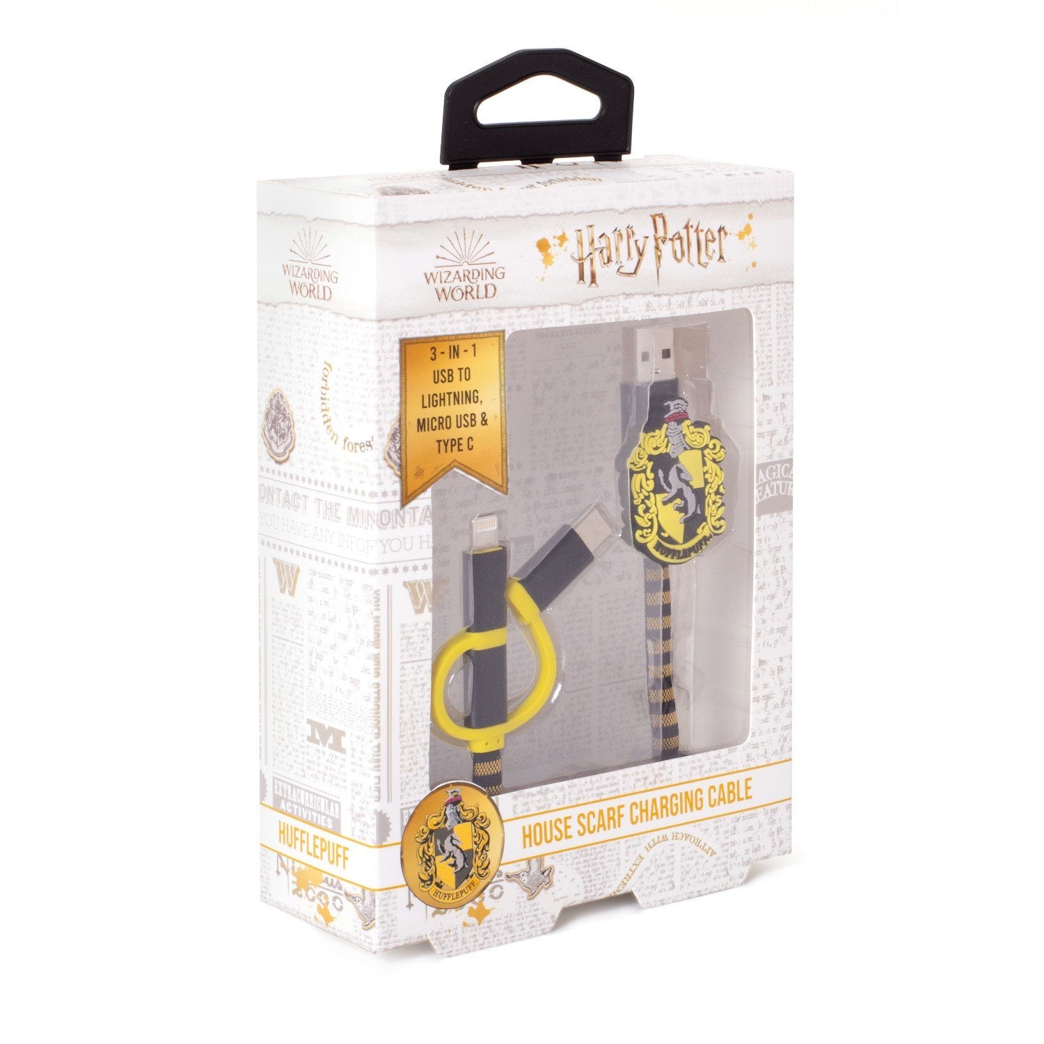 Cable Hogwarts Hufflepuff 3 En 1 Lightning/Micro/Usb-C