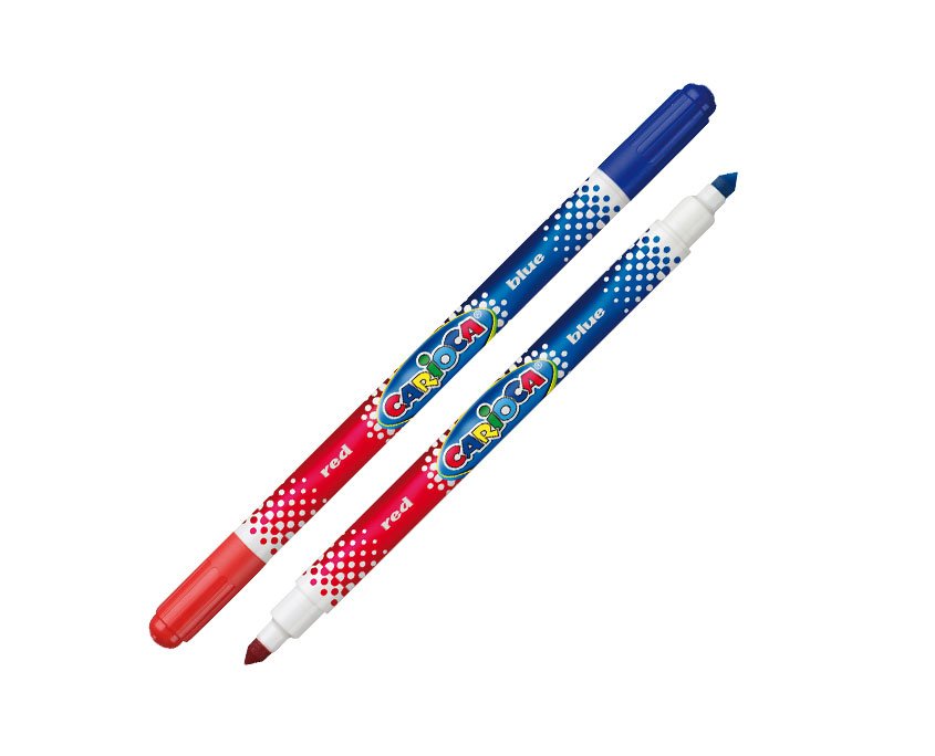 Carioca Bicolor Pack De 12 Rotuladores - Dos Colores Por Rotulador - Tinta Superlavable - Punta Conica Para Doble Trato