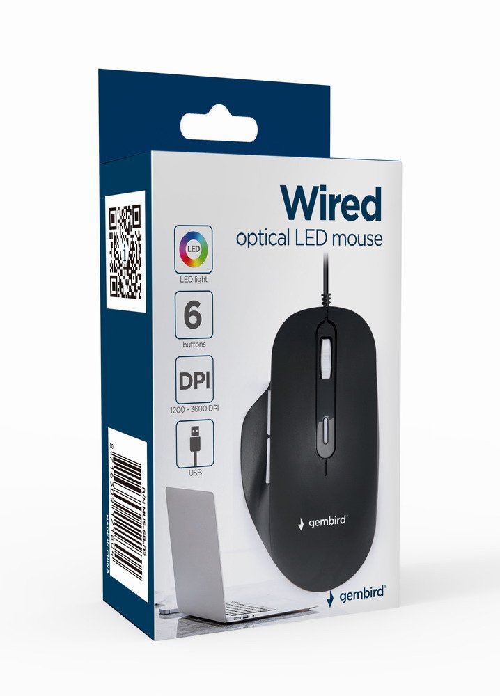 Gembird Ratón Óptico Led, Usb, Negro Usb, 3600 Dpi Mus-6b-02